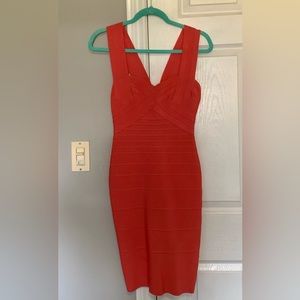 CORAL Herve leger bandage dress.